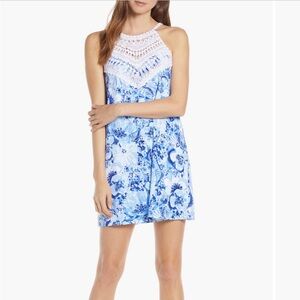 Lilly Pulitzer Blue Floral Dress with Crochet Neckline